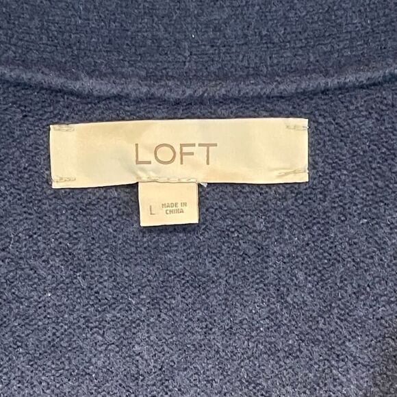 LOFT Long Cardigan Sweater Dress Women's Large Pink Navy Striped Knit Button Up - Picture 7 of 16